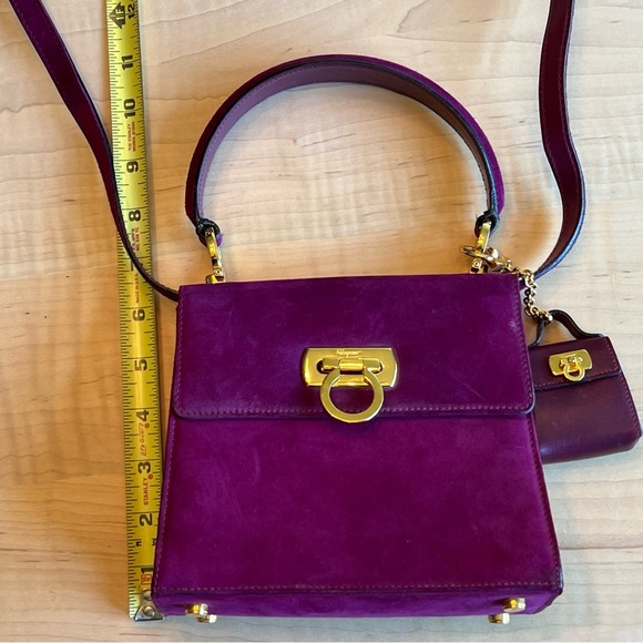 SALVATORE FERRAGAMO Suede Handbag with Matching Coin Purse *RARE* - Picture 11 of 14